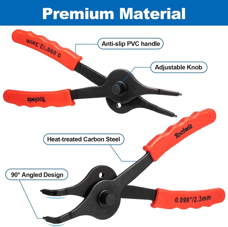 Toolwiz Snap Ring Pliers Set, 10 Pcs Internal & External Retaining Ring Circlip C Clip Pliers, Heavy Duty Bent Straight Automotive Tools, Include Hook, Pick, and Storage Case - Image 4
